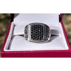 MGW Men's Sterling Silver Black Sapphire 2.00Ctw Signet Ring Size 10